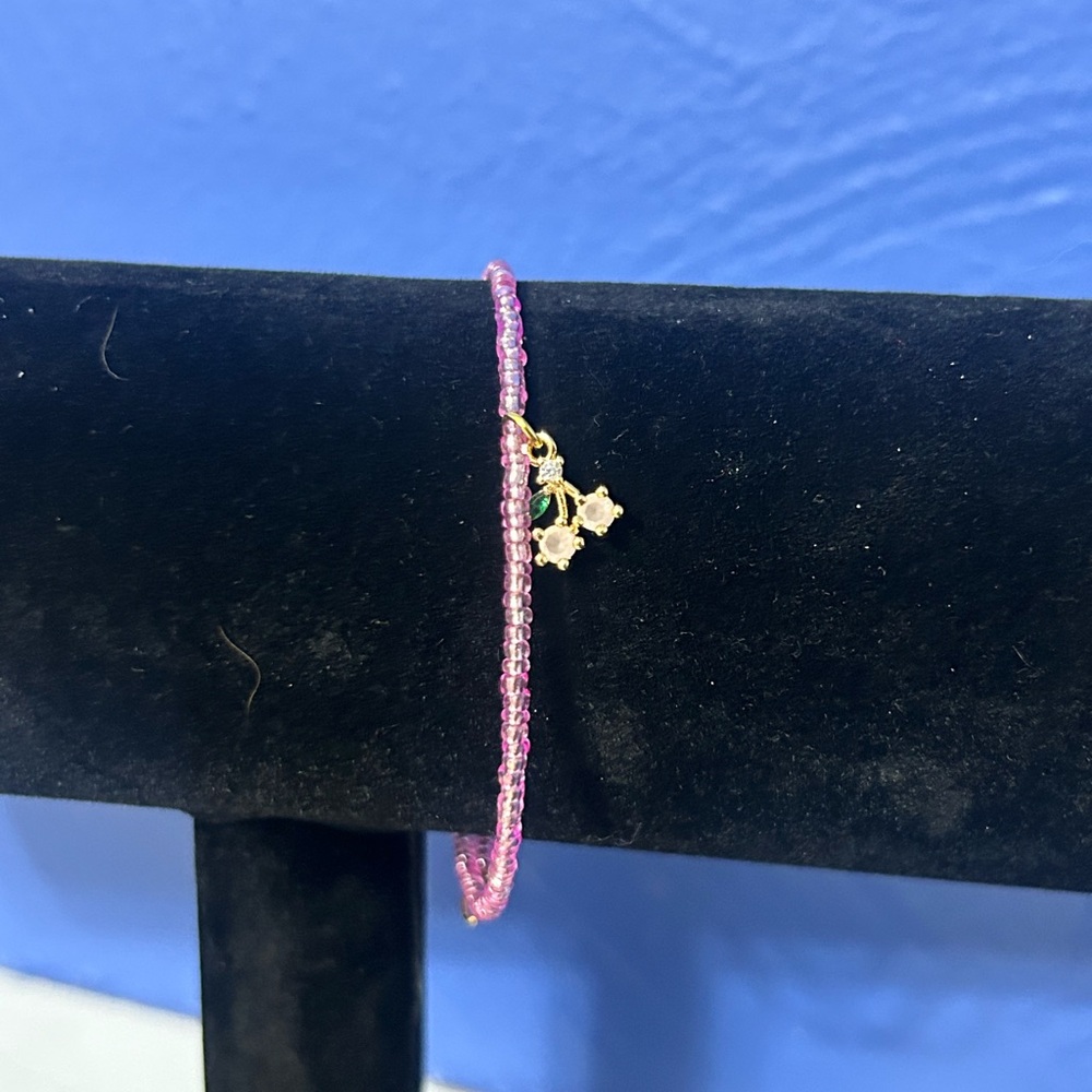 Pink Beaded Bracelet with Charm